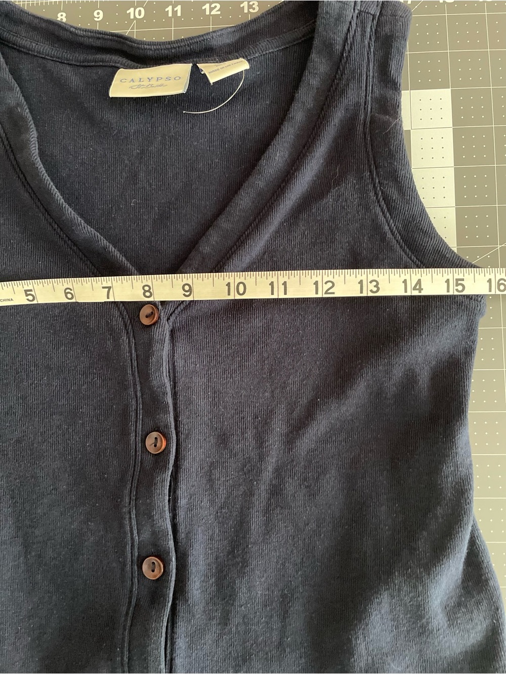 Calypso St. Barth Navy Crop Button Vest & Wide-Leg Pants Cotton Linen Lounge Set - Picture 5 of 10